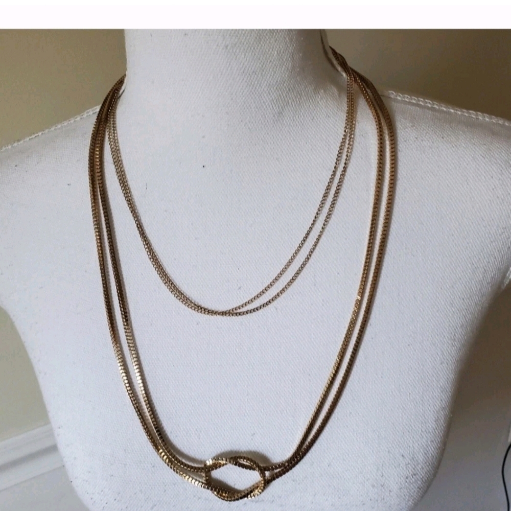 Gold Plated Knot Long Layered Necklace Statement Piece Jewelry 24" Women's Retro